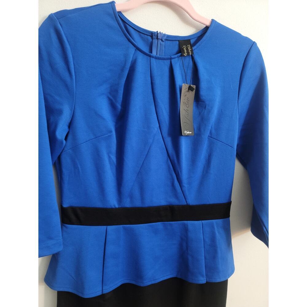 Long Sleeve Round  Neck Blue Black Dress Size M - Picture 2 of 4